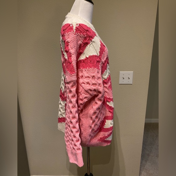 ZARA Cotton mix cable oversized knit Sz XS-Small Pink Cream lightning design - Picture 4 of 7
